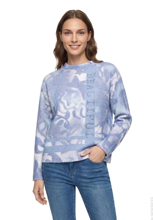 BETTY BARCLAY SO COSY – damski sweter w kolorze niebieskim z kryształkami