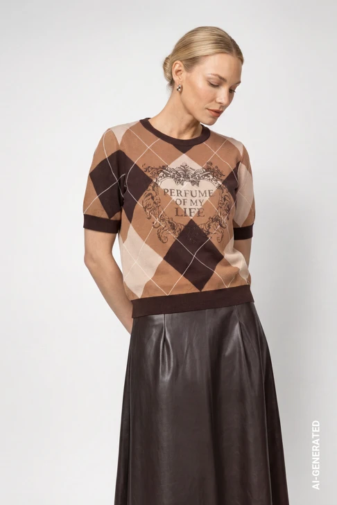 MONARI FASHION SHOW – damski sweter w brązowy wzór rombowy