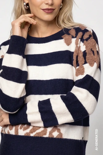 MONARI STUDIO BLUE – damski sweter w niebiesko-białe paski (4)