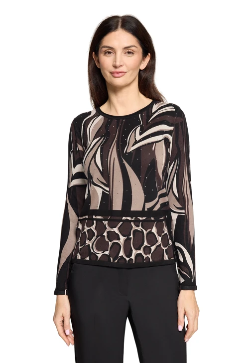 BETTY BARCLAY damski czarny wzorzysty sweter z dżetami