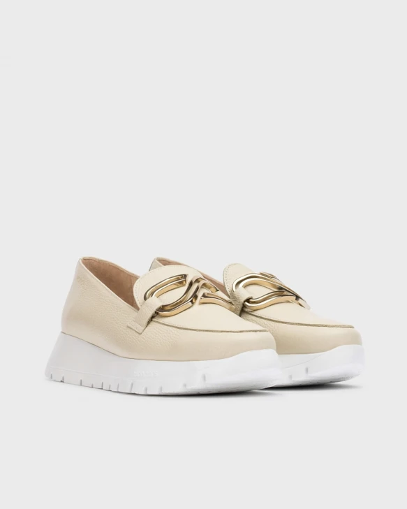 Damskie loafersy WONDERS z klamrą w kolorze beżowym