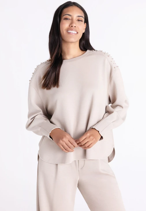 TUZZI STAY WARM – damska bluza w kolorze beżowym z koralikami