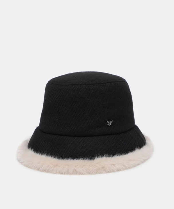 PEPE MOLL GORRO – damski kapelusz w kolorze czarnym z futrzaną lamówką