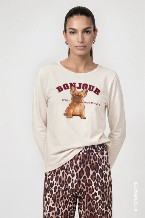 MONARI FASHION SHOW damska koszulka w kolorze kremowym „bonjour”