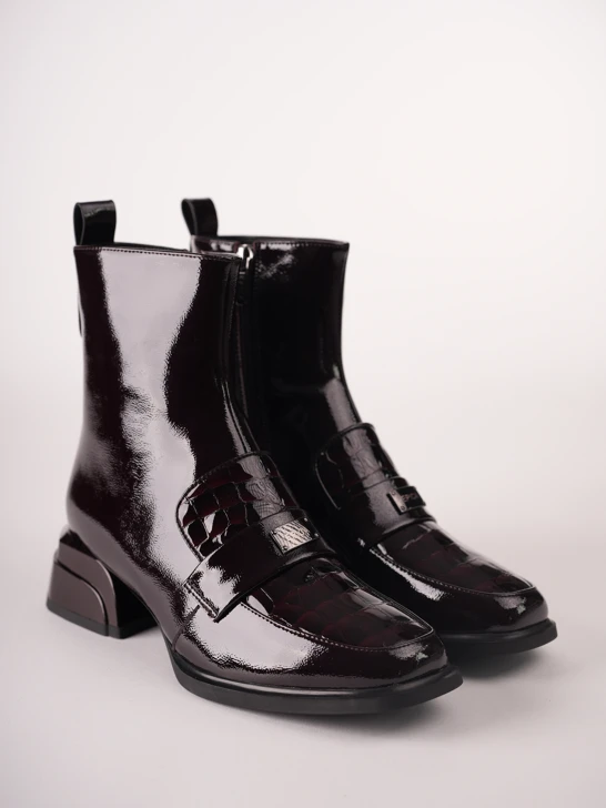 Buty damskie EPICA do kostek, w kolorze bordowym, z lakierowanej skóry
