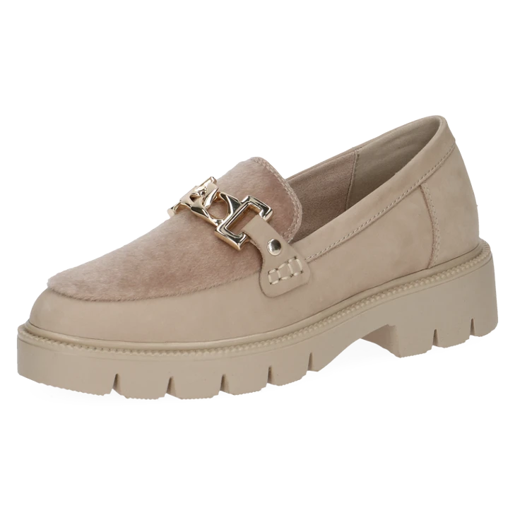 Nubukowe beżowe loafersy Caprice. clup