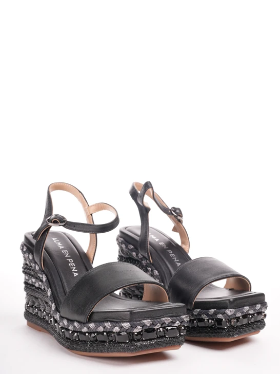ALMA EN PENA espadryle na koturnie czarne