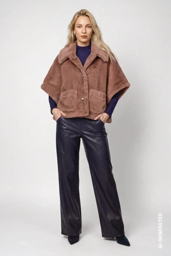 MONARI STUDIO BLUE damska peleryna futrzana w kolorze taupe (2)