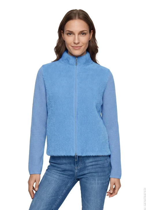 BETTY BARCLAY SO COSY damski sweter niebieski zapinany na zamek błyskawiczny