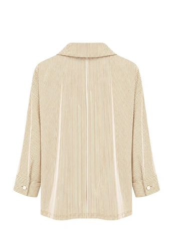 TUZZI WHITE damska bluzka w stylu kimono w beżowo-białe paski (1)