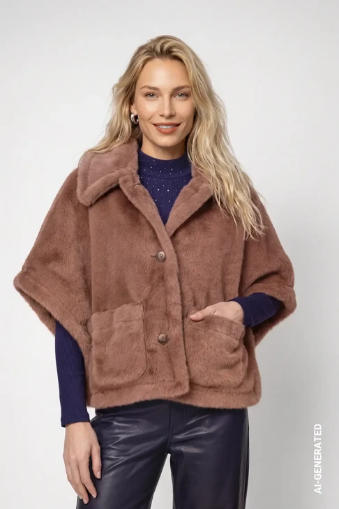 MONARI STUDIO BLUE damska peleryna futrzana w kolorze taupe