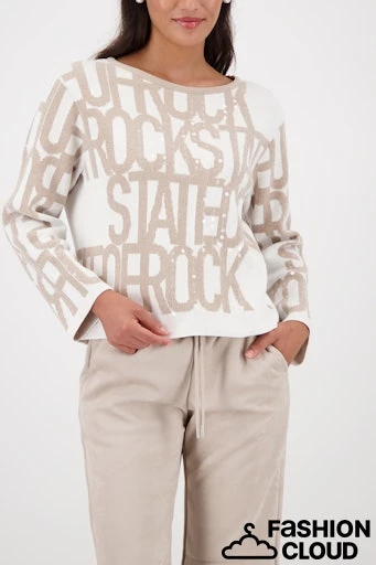 Sweter damski MONARI FASHION & CAMPAGNE beżowy z literami