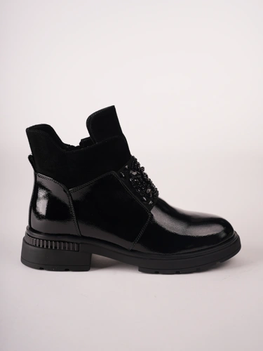 Buty damskie EPICA do kostek, czarne, z lakowanej skóry (2)