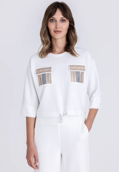 Bluza damska TUZZI GOLDEN OAS beżowa krótka z dżetami