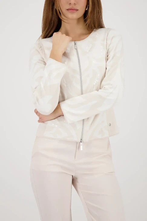 Sweter damski MONARI LIGHT LUXURY beżowy zapinany na zamek błyskawiczny