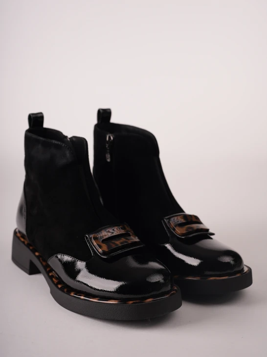 EPICA damskie buty do kostek, czarne w panterkę