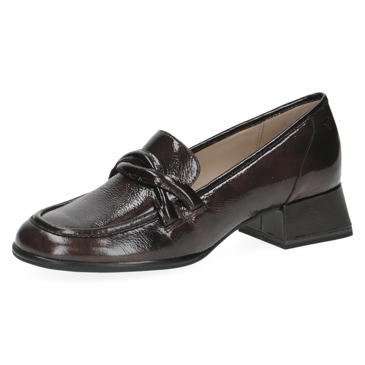 Bordowe lakierowane loafersy Caprice