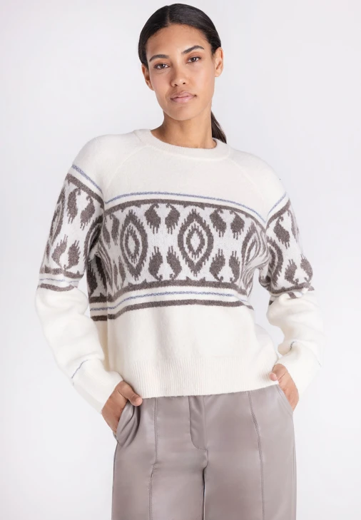 TUZZI NORDIC DUN – damski sweter w kolorze kremowym z wzorem