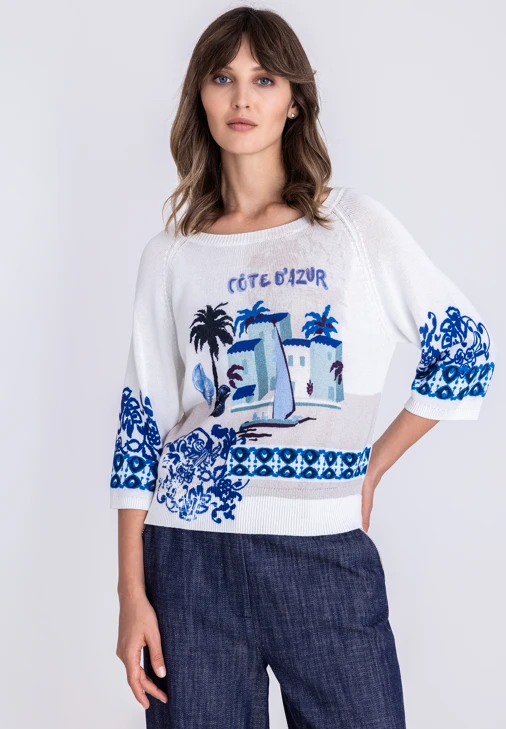 Sweter damski TUZZI BEACH biało-niebieski