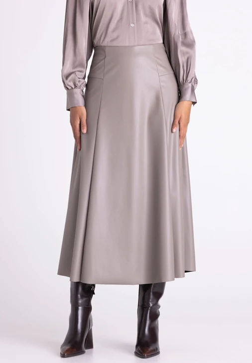 TUZZI ESSENTIALS – damska spódnica midi z imitacji skóry w kolorze taupe