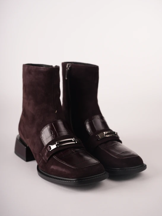 EPICA damskie buty do kostek, brązowe z nadrukiem, z zamszu