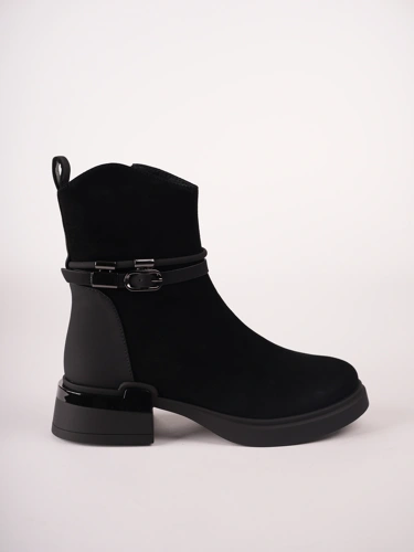 Buty damskie EPICA do kostek, czarne, zamszowe, z ozdobnym paskiem (2)