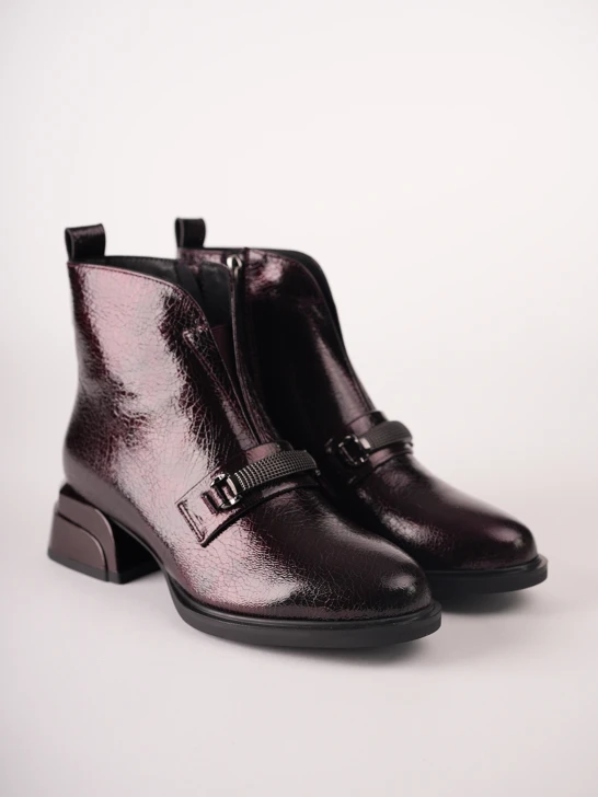 Buty damskie EPICA do kostek, w kolorze bordowym, z lakierowanej skóry
