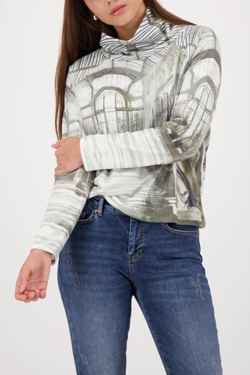 Bluza damska MONARI CITY STYLE w kolorze khaki z wzorem z dżetów